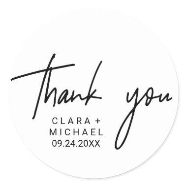 Whimsical Calligraphy Thank You Wedding Favor Classic Round Sticker