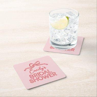 Whimsical coquette bow tying knot  square paper coaster