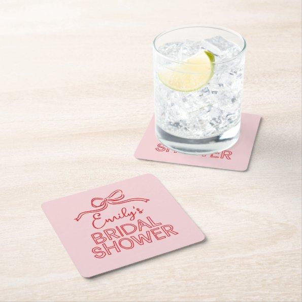 Whimsical coquette bow tying knot  square paper coaster