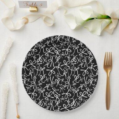 Whimsical Cute B&W Bows Pattern  Paper Plates
