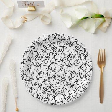 Whimsical Cute B&W Bows Pattern  Paper Plates