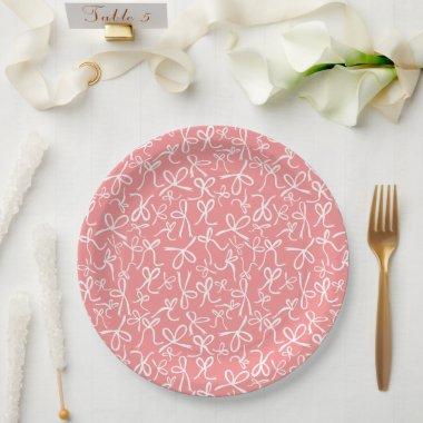 Whimsical Cute Pink Bows Pattern  Paper Plates