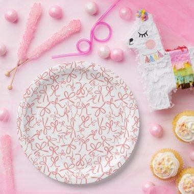 Whimsical Cute Pink Bows Pattern  Paper Plates