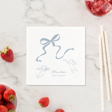 Whimsical Dusty Blue Bow Baby Shower Napkin