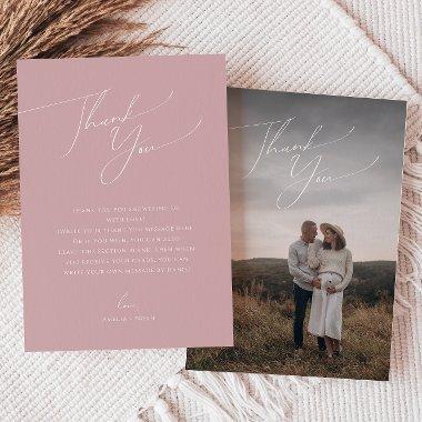 Whimsical Dusty Rose Vertical Photo Baby Shower Thank You