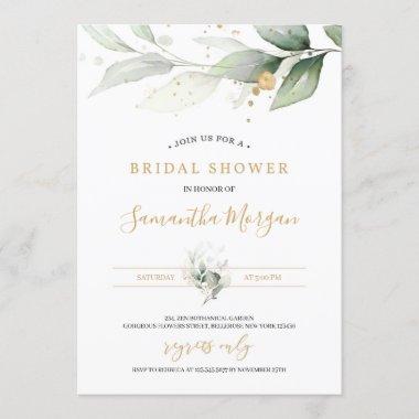 Whimsical elegant greenery eucalyptus bridal Invitations
