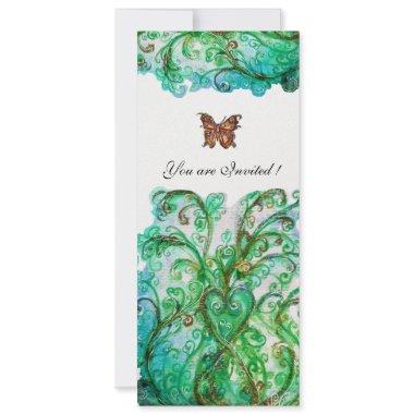 WHIMSICAL FLOURISHES Blue Green Floral White Pearl Invitations