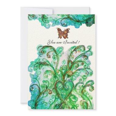 WHIMSICAL FLOURISHES bright blue green felt Invitations