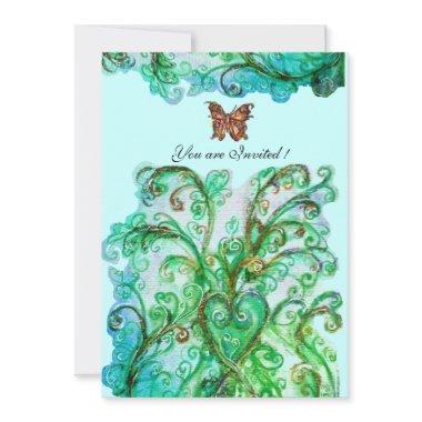 WHIMSICAL FLOURISHES bright blue green Invitations