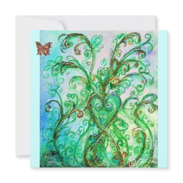 WHIMSICAL FLOURISHES bright blue green white Invitations