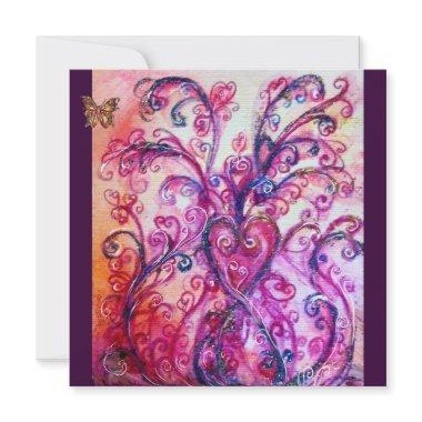 WHIMSICAL FLOURISHES bright red ,pink purple blue Invitations