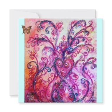 WHIMSICAL FLOURISHES bright red ,pink purple blue Invitations