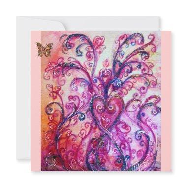 WHIMSICAL FLOURISHES bright red ,pink purple Invitations