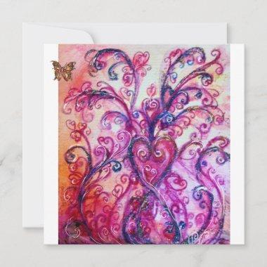 WHIMSICAL FLOURISHES bright red ,pink purple white Invitations