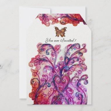 WHIMSICAL FLOURISHES bright red pink purple white Invitations