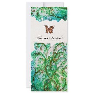 WHIMSICAL FLOURISHES White Blue Green Floral Invitations