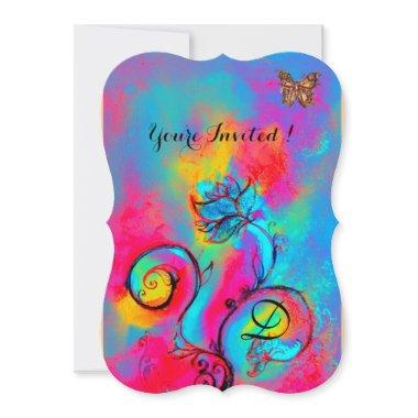 WHIMSICAL FLOWERS & BUTTERFLIES Blue pink yellow Invitations