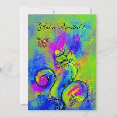 WHIMSICAL FLOWERS & BUTTERFLIES blue yellow purple Invitations