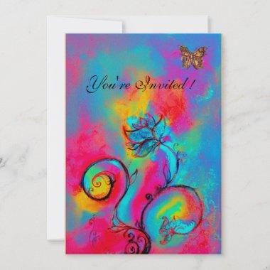 WHIMSICAL FLOWERS & BUTTERFLIES pink blue yellow Invitations