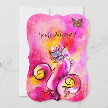 WHIMSICAL FLOWERS & BUTTERFLIES pink yellow Invitations