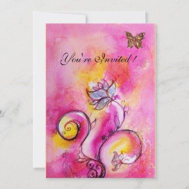 WHIMSICAL FLOWERS & BUTTERFLIES pink yellow Invitations