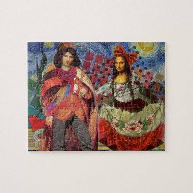 Whimsical Funny Vintage Wedding Couple Jigsaw Puzzle