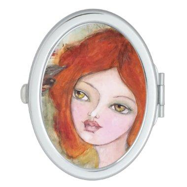Whimsical Girl Cute Bird Fairytale Artsy Cute Fun Compact Mirror