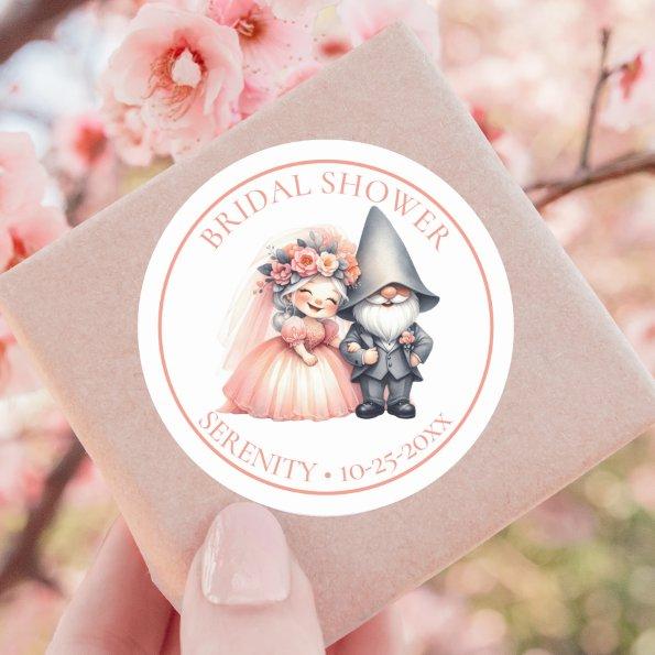 Whimsical Gnome Bride & Groom  Favor Classic Round Sticker