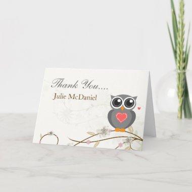 Whimsical Gray Owl Thank You Invitations