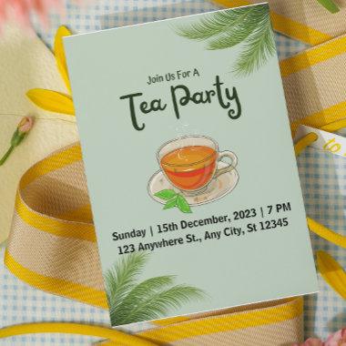 Whimsical Green Tea Party Invitations