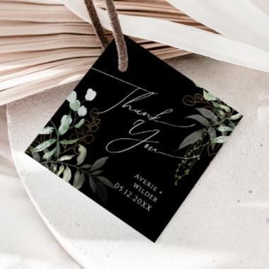 Whimsical Greenery and Gold | Black Thank You Favor Tags