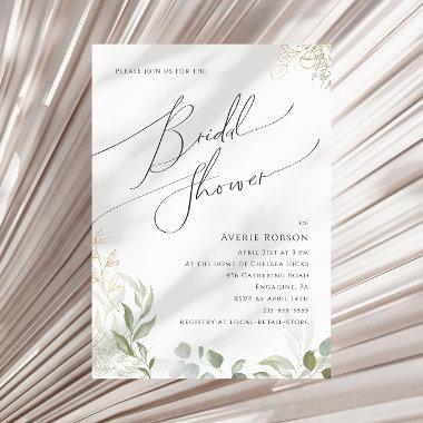 Whimsical Greenery and Gold | Bridal Shower Invitations
