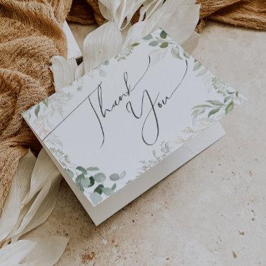 Whimsical Greenery and Gold Folded Thank You Invitations