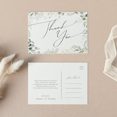 Whimsical Greenery and Gold Wedding Thank You PostInvitations