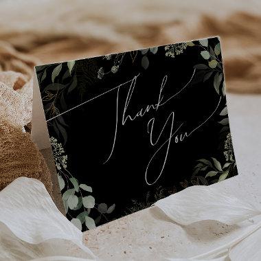 Whimsical Greenery Black and Gold Folded Thank You Invitations