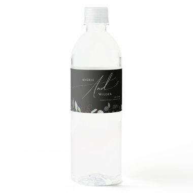 Whimsical Greenery Black and Gold | Water Bottle Label