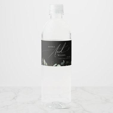Whimsical Greenery Black and Gold | Water Bottle Label