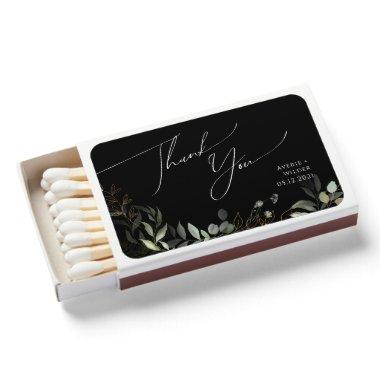 Whimsical Greenery Black and Gold | Wedding Favor Matchboxes