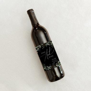Whimsical Greenery Black and Gold | Wedding Wine Label