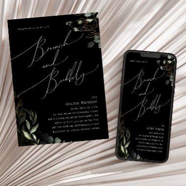 Whimsical Greenery Gold Black Brunch and Bubbly