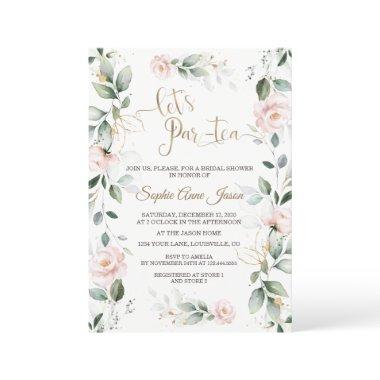 Whimsical Greenery Gold Pink Flowers Bridal Shower Invitations