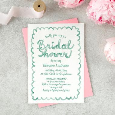 Whimsical Hand Drawn Mint Watercolor Bridal Shower Invitations