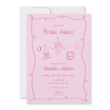 Whimsical Hand Drawn Pink Bridal Shower Invitations