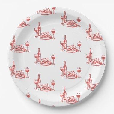 Whimsical Hand Drawn Pizza Wine  Paper Plates