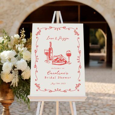 Whimsical Hand Drawn Pizza Wine Bridal Shower Sign