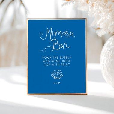 Whimsical Hand Drawn Shell Blue Mimosa Bar Poster