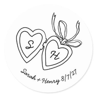 Whimsical Heart Locket Doodle Sketch Modern CUSTOM Classic Round Sticker