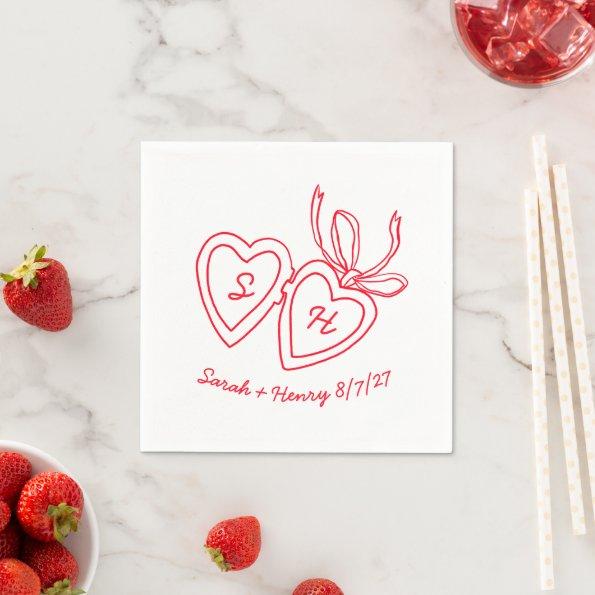 Whimsical Heart Locket Doodle Sketch Modern CUSTOM Napkins