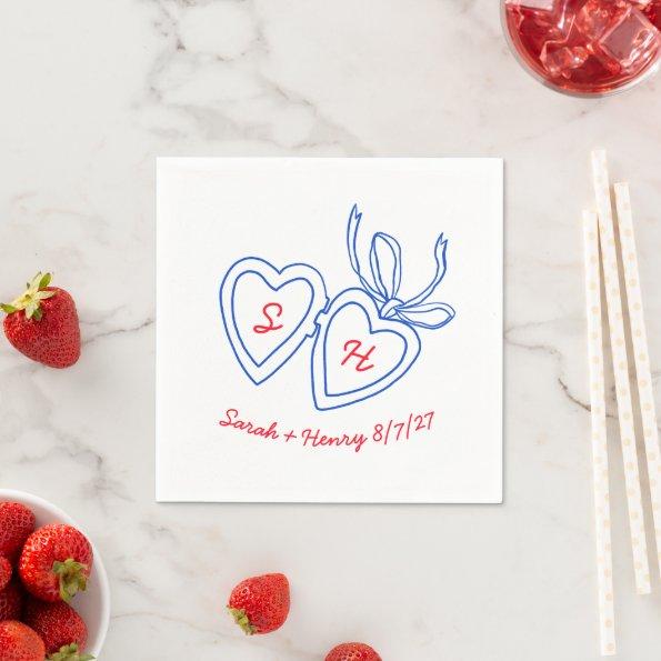 Whimsical Heart Locket Doodle Sketch Modern CUSTOM Napkins