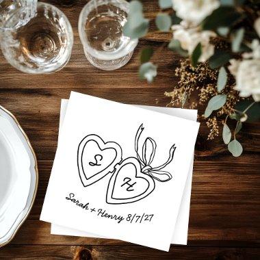 Whimsical Heart Locket Doodle Sketch Modern CUSTOM Napkins